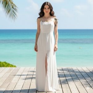 Keepsake The Label Sz M  White Deep Slit Bridal Maxi Dress
